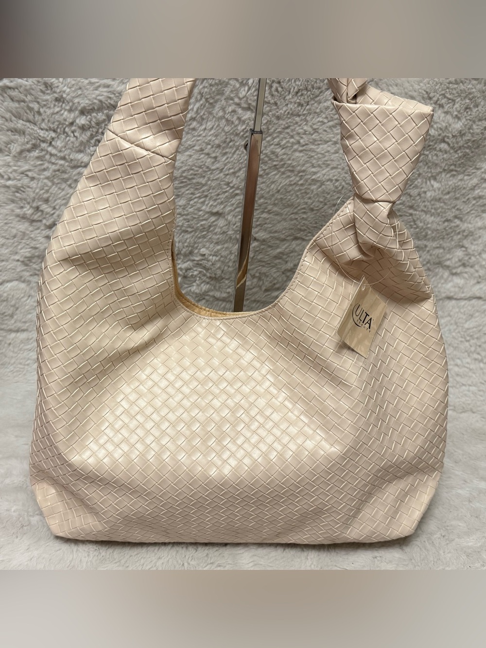 Ulta Beauty Cream Woven Shoulder Hobo Bag